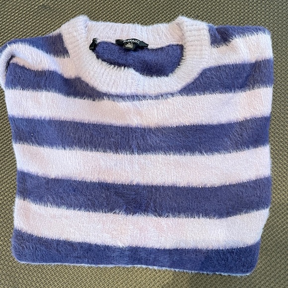 Buffalo David Bitton Fuzzy Striped Sweater in Lavender and Cream - Picture 2 of 5